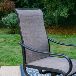 7pc Outdoor Dining Set With Swivel Sling Chairs & Large Metal Rectangle Table With Umbrella Hole - Gray - Captiva Designs -Furniture GUEST 534f33f2 8e88 43b9 b16c ae4c297d8528