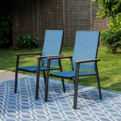 Captiva Designs 9pc Outdoor Dining Set With Rectangle Table And Blue Aluminium Textilene Chairs
