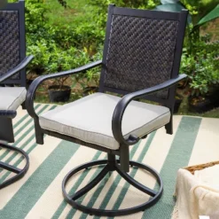 5pc Patio Dining Set With 360 Swivel Chairs With Cushions And Round Steel & Faux Wood Tabletop - Captiva Designs -Furniture GUEST 54286bb6 b632 4959 a5b3 b2434a2cbdb3