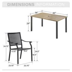 Captiva Designs 7pc Patio Wood-look Steel Dining Table With Umbrella Hole & Stackable Chairs With Bull's Eye Pattern -Furniture GUEST 549f5ea9 8ee0 4a74 b372 b11958ee7f8f