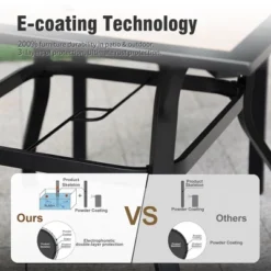 Captiva Designs 5pc Patio Wood-look Square Dining Table With Umbrella Hole & Textilene Swivel Chairs -Furniture GUEST 565ea8ed 9b54 4d17 ad30 16d983ffe8b5 3