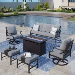 Captiva Designs 6pc Metal Patio Outdoor Conversation Fire Pit Set With Swivel Armchairs And Ottomans -Furniture GUEST 571184de 40d1 4f5a 994b 16b49d442145