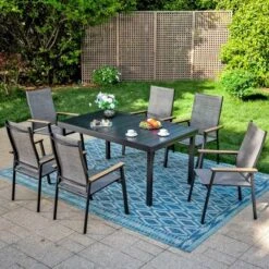 Captiva Designs 7pc Patio Slat-top Adjustable Rectangular Table & Gray Textilene Aluminum Chairs 31 Captiva Designs 7pc Patio Slat-top Adjustable Rectangular Table & Gray Textilene Aluminum Chairs -Furniture GUEST 5740be1a f0d3 45dc beb4 dc9e8975da49
