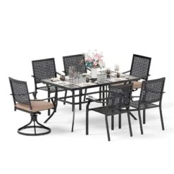 Captiva Designs 7pc Patio Dining Set With Slat-top Rectangle Steel Table & Metal Chairs -Furniture GUEST 574f5a39 5aeb 45d1 b08b 1ba6b955802a