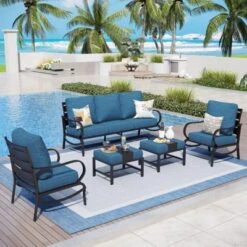 Captiva Designs 5pc Metal Patio Furniture Conversation Set With Ottomans For Garden Porch Backyard -Furniture GUEST 576e9dcf 5fd7 4812 92fc ebec42bfd52f