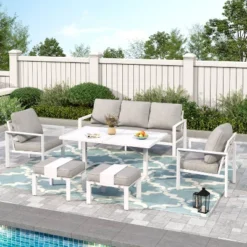 Captiva Designs 6pc Modern Aluminum Outdoor Patio Conversation Set With Coffee Table