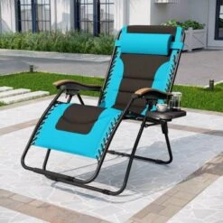 Captiva Designs Patio Zero Gravity Free Padded Seat Recliner With Cup Holder & Alloy Steel Frame - Blue/Green -Furniture GUEST 58617bbe 73d1 4bf3 b714 de03e7ffa81c