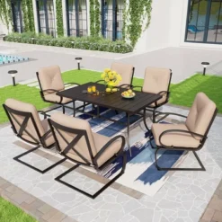 7pc Patio Dining Set With Rectangle Table With 2.6" Umbrella Hole & C-Spring Padded Arm Chairs - Captiva Designs -Furniture GUEST 586e7ee4 6974 48f0 b6e1 c75564723ea9
