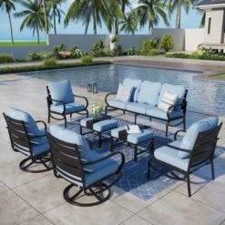 Captiva Designs 7pc Metal Patio Furniture Conversation Set With Swivel Chairs For Garden Porch Backyard -Furniture GUEST 58b898ae 492d 4c11 97ba 39f607cbe439