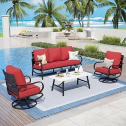 Captiva Designs 4 PCS Metal Patio Furniture Conversation Set With Swivel Armchairs For Garden Porch Backyard -Furniture GUEST 59719c82 45c7 47a5 aa98 51a089798cd8