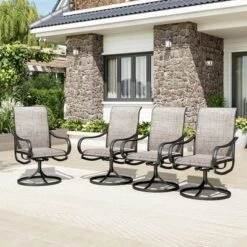 Captiva Designs 9pc Spacious Slat-top Square Metal Table With Umbrella Hole & Textilene Swivel Chairs -Furniture GUEST 5991965f 4474 4836 900c aada06d9eb72