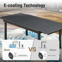 Captiva Designs 9pc Patio Slat-top Adjustable Steel Rectangle Dining Table & Black Metal Chairs -Furniture GUEST 5acbdb5f 7d42 4784 9b2b 93ce7ef46a63 11