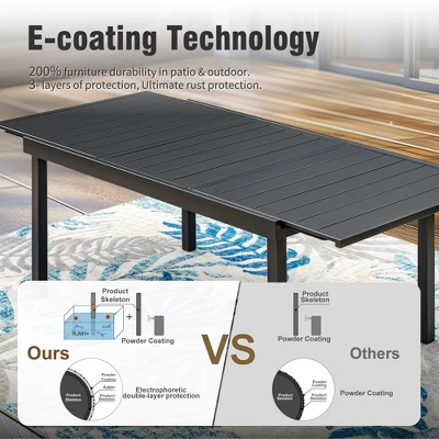 Captiva Designs 9pc Outdoor Patio Adjustable Steel Rectangle Dining Table & Metal Stackable Chairs 7 Captiva Designs 9pc Outdoor Patio Adjustable Steel Rectangle Dining Table & Metal Stackable Chairs - Image 5