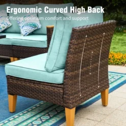 Captiva Designs 10pc Wicker Outdoor Patio Rattan Sectional Conversation Set With Fire Pit Table And Cushioned Ottoman -Furniture GUEST 5af8141e 5e17 4f33 bde3 d0de55cccb77