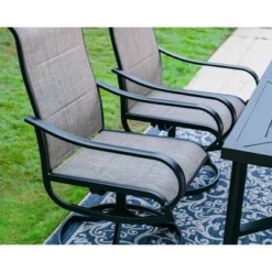 7pc Outdoor Dining Set With Padded Swivel Chairs & Metal Rectangle Table With Umbrella Hole - Gray - Captiva Hole -Furniture GUEST 5b4c5ad5 05ea 413d a792 d80f3804ec19