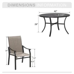 Captiva Designs 5pc Outdoor Dining Steel Table With Umbrella Hole & Brown Textilene Arm Chairs -Furniture GUEST 5b5b08f8 f7b1 44f8 aa51 14f173965627