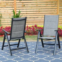 2pk Outdoor Padded Textilene Dining Chairs: Rust-Resistant Aluminum Frame - Captiva Designs