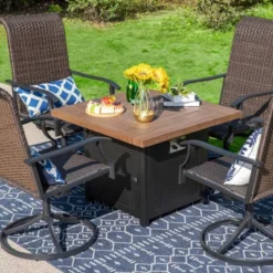 5pc Patio Dining Set With Square Steel Fire Pit Table & Rattan 360 Swivel Chairs - Captiva Designs -Furniture GUEST 5bdee327 6544 4d35 a174 5de8a87bdb11