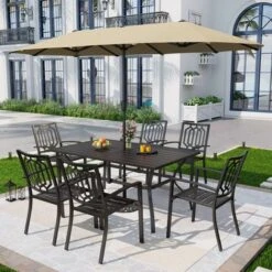 7pc Outdoor Rectangular Table & 6 Chairs With Square Design - Black - Captiva Designs -Furniture GUEST 5be3a1e3 9b76 48e7 bbc7 50989e6db616
