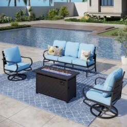 Captiva Designs 4pc Metal Patio Seating Furniture Fire Pit Set With Swivel Chairs For Garden Porch Backyard -Furniture GUEST 5bf7a93b d305 457b b079 8de7c8762d71