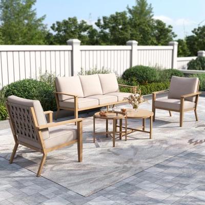 Captiva Designs 5PC Outdoor Patio Cross-Band Back Conversation Set With Thick Cushions For Deck, Garden, Or Poolside 3 Captiva Designs 5PC Outdoor Patio Cross-Band Back Conversation Set With Thick Cushions For Deck, Garden, Or Poolside