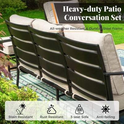 Captiva Designs 6pc Metal Patio Furniture Conversation Set With Armchairs And Ottomans For Garden Porch Backyard 5 Captiva Designs 6pc Metal Patio Furniture Conversation Set With Armchairs And Ottomans For Garden Porch Backyard - Image 3