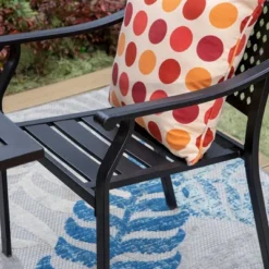 7pc Outdoor Dining Set With Steel Chairs & Large Metal Rectangle Table With Umbrella Hole - Captiva Designs -Furniture GUEST 5cb20bbf fc36 405b 9feb 60f9db1feb15