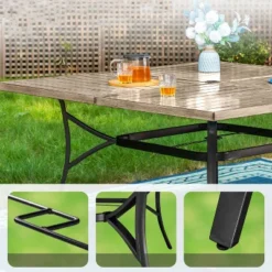 Captiva Designs 9pc Patio Square Driftwood Metal Dining Table And Thick Cushion Fixed Wicker Chairs -Furniture GUEST 5d62769a ff00 4d7b 863c 9fc36768405e