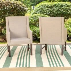 2pk Outdoor Dining Chairs With Metal Frame & Armrests - Captiva Designs: Stainless Steel, Polyester Cushions