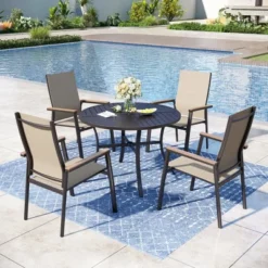 Captiva Designs 1pc Outdoor Patio Dining Steel Frame Table With Umbrella Hole For 4 -Furniture GUEST 5dfd9bd0 40c9 429b a58d 9df47e391809 1