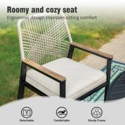 Captiva Designs 7pc Patio Dining Slat-top Steel Table & Beige Rattan Chairs With Cushions -Furniture GUEST 5e2c0047 f805 40ec 9428 48dc23973695 2