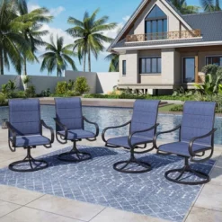 Captiva Designs 8pc Patio Dining Set With Rectangular Steel Table & Padded Sling Swivel Chairs & Market Umbrella -Furniture GUEST 5e302558 79d6 4288 a48b 91a7af3b1c91 2