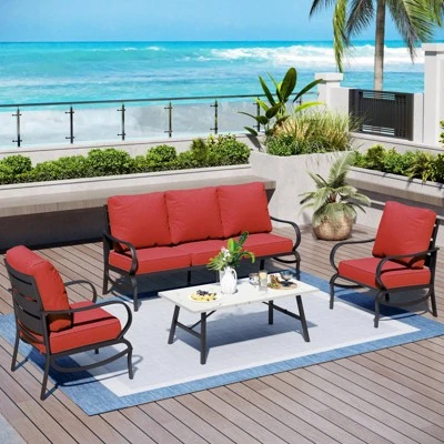 Captiva Designs 4 PCS Metal Patio Furniture Conversation Set With Coffee Table For Garden Porch Backyard 14 Captiva Designs 4 PCS Metal Patio Furniture Conversation Set With Coffee Table For Garden Porch Backyard - Image 12