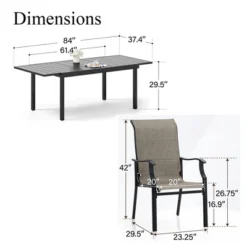 Captiva Designs 7pc Patio Dining Rectangular Black Steel Table & High Back Padded Grayish Brown Sling Armrest Chairs -Furniture GUEST 5fcdbcf0 a722 43ba b9a8 02f2fd53c458