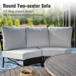 Captiva Designs 8pc Outdoor Half-Moon Sectional Patio Conversation Sets With 2 Round Table For Garden, Poolside, Balcony, Backyard -Furniture GUEST 60876351 8e09 44a5 a17a 40e93b201f97 1