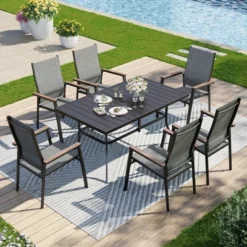 Captiva Designs 7pc Patio Dining Set With Rectangular Steel Table & Aluminum Frame Textilene Chairs -Furniture GUEST 61408cf1 6117 4612 9392 c3c02dfd8dd8