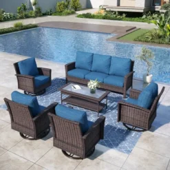 Captiva Designs 6pc Oversized Patio Outdoor Wicker Furniture Conversation Sofa Set With Coffee Table For Garden Yard Porch -Furniture GUEST 61416c11 6ce0 46e2 ad9b 1fde3611c33b
