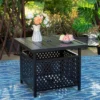 Captiva Designs 3pc Outdoor Patio Slatted Tabletop Square Dining Steel Table & Arm Chairs