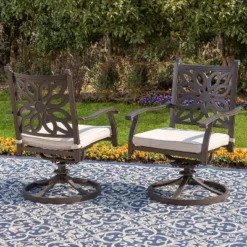 2pk Outdoor Extra Wide Cast Aluminum Swivel Chairs With Cushions - Captiva Designs -Furniture GUEST 61d8c3ee 03d9 4515 8523 1b6d5eabd04f