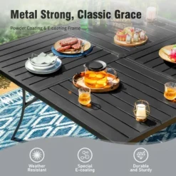 Captiva Designs 9pc Patio Dining Set With Spacious Slat-top Square Metal Table & Steel Frame Chairs -Furniture GUEST 621dd361 107d 4bed aef0 5e26f12431d6 6