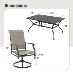 Captiva Designs 7pc Outdoor Slat-top Rectangle Steel Dining Table & Grayish Brown Padded Sling Chairs -Furniture GUEST 629e8a8c 5506 45c3 b494 8d7f7567a963