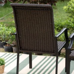 5pc Patio Dining Set With Rattan Arm Chairs & Square Faux Wood & Steel Tabletop - Captiva Designs -Furniture GUEST 6324168c 1f06 41f8 835d c4b88b25871f 1