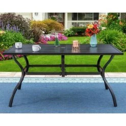 Outdoor Rectangle Steel Dining Table - Black - Captiva Designs
