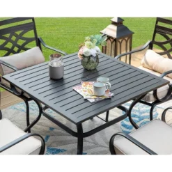 5pc Outdoor Dining Set With Seat & Back Cushions & Square Metal Table With Umbrella Hole - Captiva Designs -Furniture GUEST 6442562a f2da 4401 a088 b2e05b5639c6