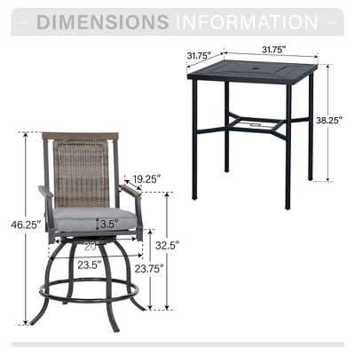 Captiva Designs 5pc Outdoor Patio Metal Bar Height Table & Bar Swivel Chair With Cushion And Armrest 14 Captiva Designs 5pc Outdoor Patio Metal Bar Height Table & Bar Swivel Chair With Cushion And Armrest - Image 12
