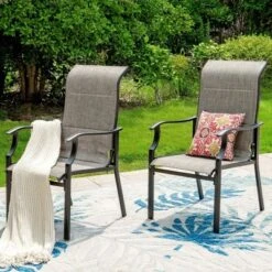 Captiva Designs 5pc Outdoor Slat-top Steel Dining Table & Grayish Bown Padded Sling Chairs -Furniture GUEST 64dddcab 788f 459a 9bed b9454429ab81