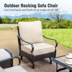 Captiva Designs 4pc Extra Large Metal And Rattan Outdoor Patio Fire Pit Set With Rocking Armchairs -Furniture GUEST 65cd597d 400a 4677 ad38 d487db368683 1