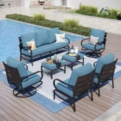 Captiva Designs 7pc Metal Patio Furniture Conversation Set With Swivel Chairs For Garden Porch Backyard -Furniture GUEST 6619fde3 e146 479e 81e8 1ae81466ce20