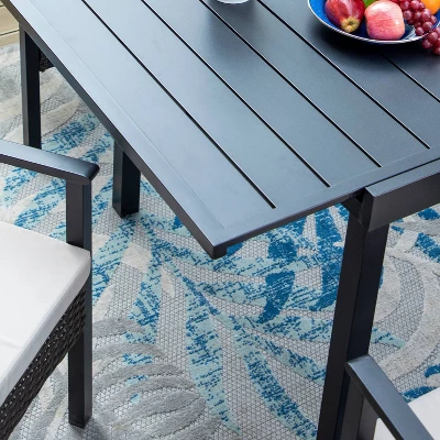 9pc Outdoor Dining Set With Extendable Table & Rattan Wicker Chairs - Beige - Captiva Designs 5 9pc Outdoor Dining Set With Extendable Table & Rattan Wicker Chairs - Beige - Captiva Designs - Image 3