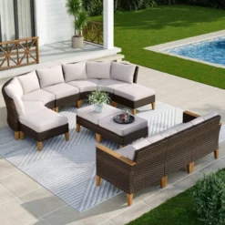 Captiva Designs 12pc Outdoor Wicker Rattan Patio Half-Moon Curved Sectional Sofa Set With Cushioned Ottoman 26 Captiva Designs 12pc Outdoor Wicker Rattan Patio Half-Moon Curved Sectional Sofa Set With Cushioned Ottoman -Furniture GUEST 66e36eaa a51a 48ae 9d94 0515e776462c
